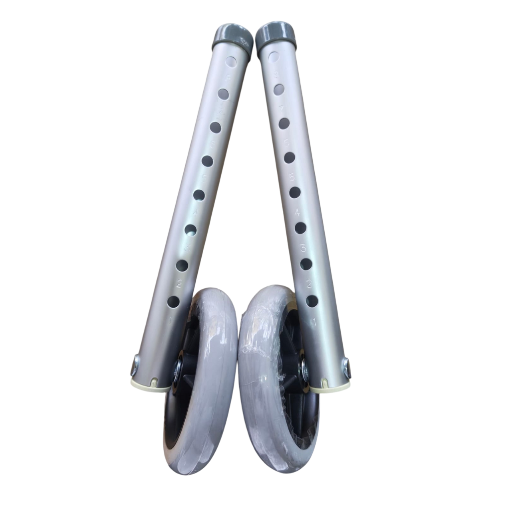 Adjustable Front Wheel Attachment for Standard Walkers with Height-Adjustable Legs